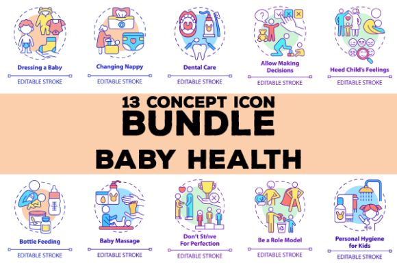 Baby Health Concept Icons Bundle: Visual Solutions for Infant Care Design