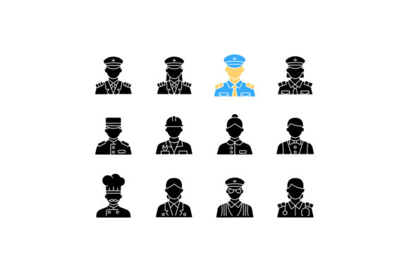 Cruise and Hotel Staff Black Glyph Icons for Design