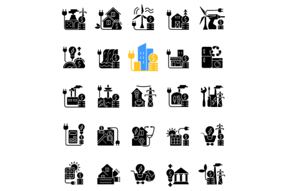 Energy Purchase Glyph Icons Bundle: Streamlining Visual Communication for Sustainable Power