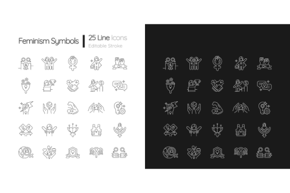Feminism Symbols Linear Icons Bundle for Design