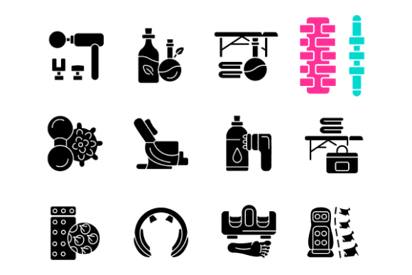 Massage Tools Glyph Icons Bundle for Modern Design