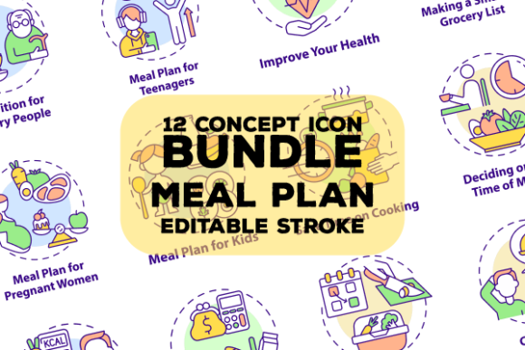Meal Plan Related Concept Icons Bundle Guide