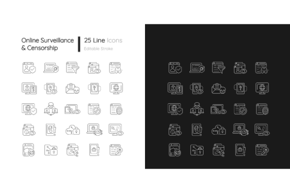 Online Surveillance Linear Icons Bundle: Integrating Visual Assets into Digital Privacy Workflows