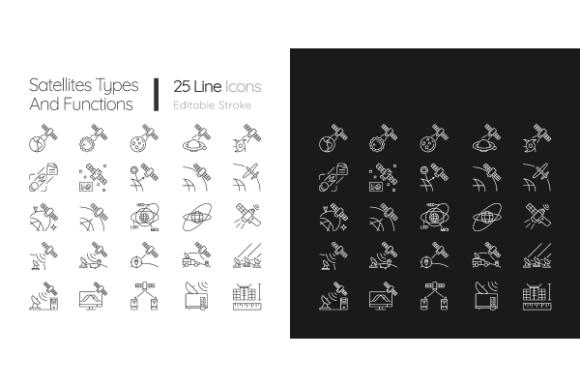 Satellites Types Linear Icons Bundle: Visualizing Space Tech for Modern Design