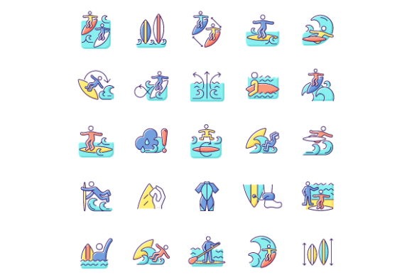 Surfing RGB Color Icons Bundle: Visual Assets for Wave Culture
